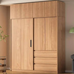 Light Oak Modern Wardrobe Armoire with Sliding Door Drawers