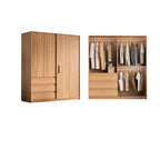 Light Oak Modern Wardrobe Armoire with Sliding Door Drawers