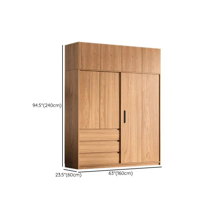 Light Oak Modern Wardrobe Armoire with Sliding Door Drawers Dimensions