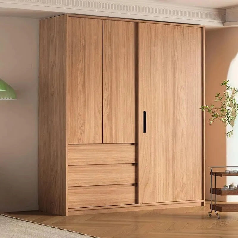 Light Oak Modern Wardrobe Armoire with Sliding Door Drawers Main Product Image