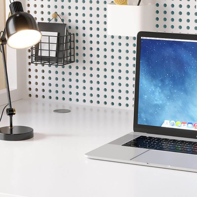 Light Walnut and White Metal Kids Computer Desk with Hutch and Pegboard