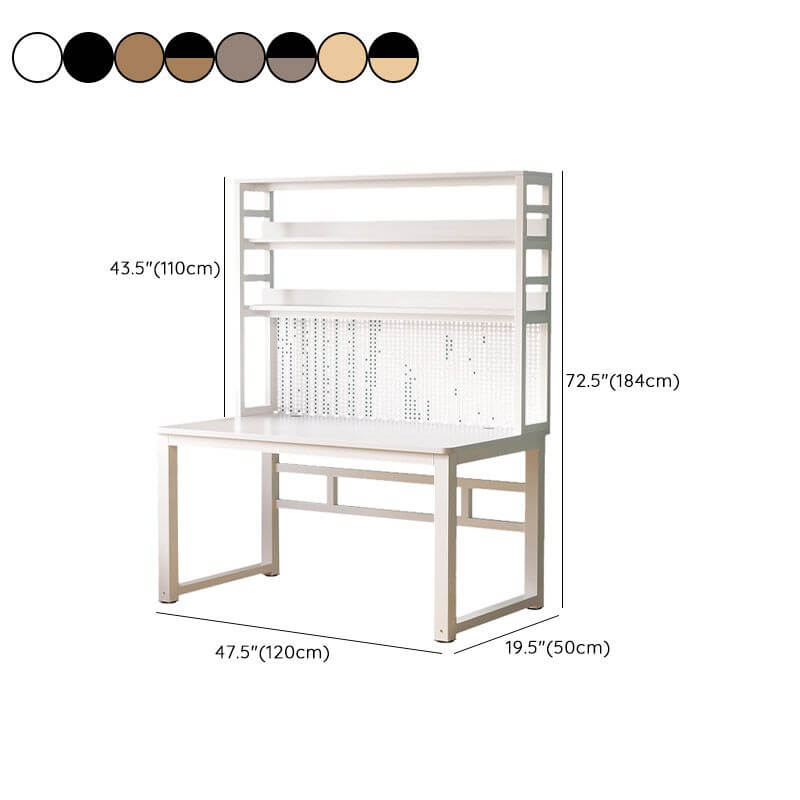 Light Walnut and White Metal Kids Computer Desk with Hutch and Pegboard Dimensions