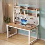 Light Walnut and White Metal Kids Computer Desk with Hutch and Pegboard Main Product Image