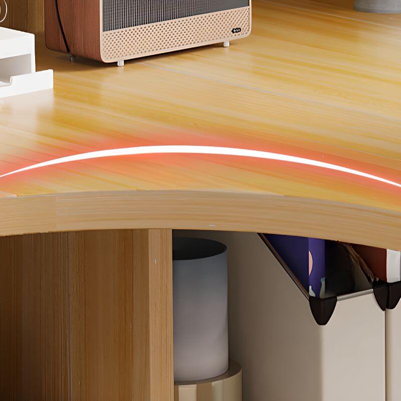 Light Walnut L-Shaped Corner Writing Desk with Hutch and Storage