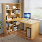 Light Walnut L-Shaped Corner Writing Desk with Hutch and Storage