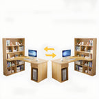 Light Walnut L-Shaped Corner Writing Desk with Hutch and Storage