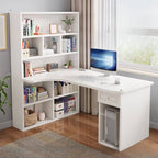 Light Walnut L-Shaped Corner Writing Desk with Hutch and Storage