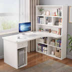Light Walnut L-Shaped Corner Writing Desk with Hutch and Storage