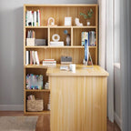 Light Walnut L-Shaped Corner Writing Desk with Hutch and Storage