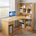Light Walnut L-Shaped Corner Writing Desk with Hutch and Storage Main Product Image