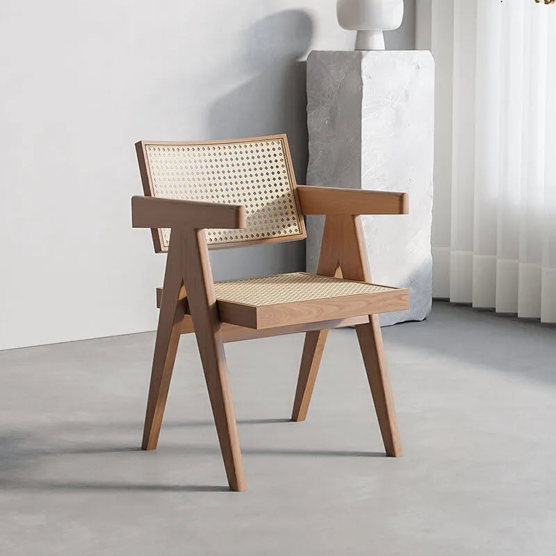 Light Walnut Modular Dining and Office Chair Series with Cane and Wood