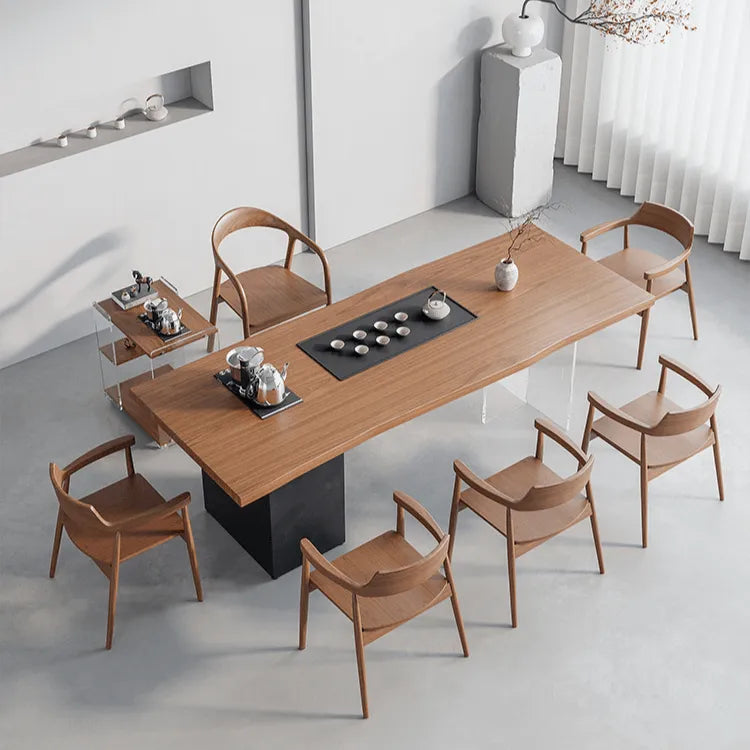 Light Walnut Modular Dining and Office Chair Series with Cane and Wood