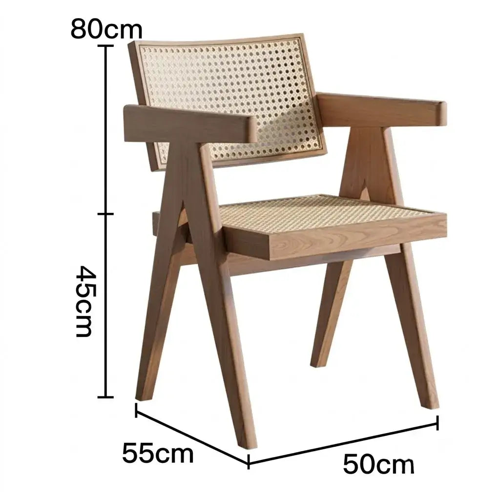 Light Walnut Modular Dining and Office Chair Series with Cane and Wood Dimensions