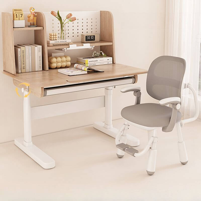 Light Wood Adjustable Kids Desk with Storage and Hutch