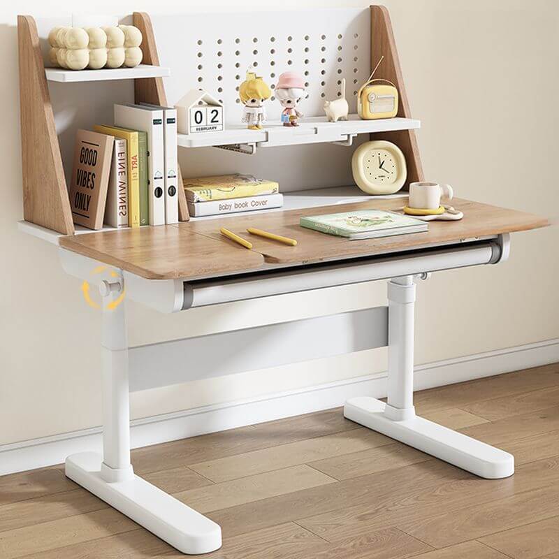 Light Wood Adjustable Kids Desk with Storage and Hutch