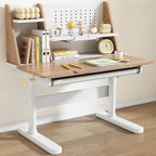 Light Wood Adjustable Kids Desk with Storage and Hutch