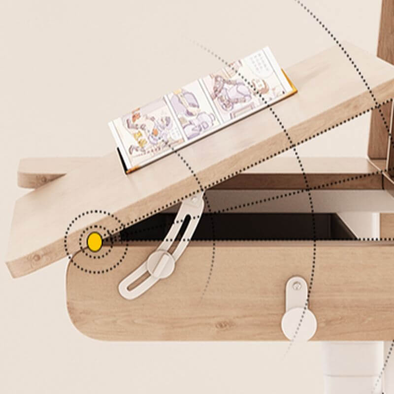 Light Wood Adjustable Kids Desk with Storage and Hutch