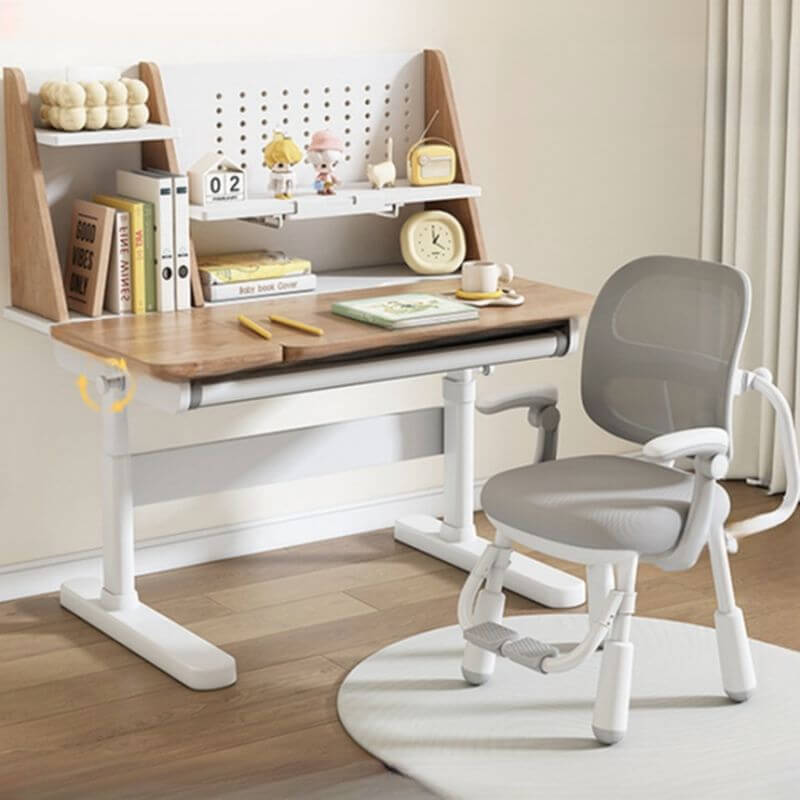 Light Wood Adjustable Kids Desk with Storage and Hutch