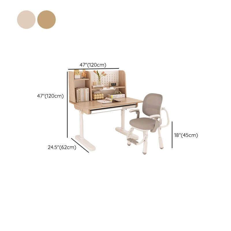 Light Wood Adjustable Kids Desk with Storage and Hutch Dimensions