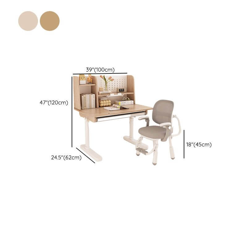 Light Wood Adjustable Kids Desk with Storage and Hutch Dimensions