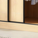 Light Wood Modular Wardrobe Wall With Sliding Doors And Open Shelving