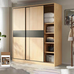 Light Wood Modular Wardrobe Wall With Sliding Doors And Open Shelving