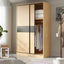 Light Wood Modular Wardrobe Wall With Sliding Doors And Open Shelving