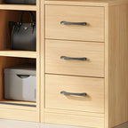 Light Wood Modular Wardrobe Wall With Sliding Doors And Open Shelving