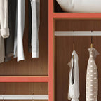 Light Wood Modular Wardrobe Wall With Sliding Doors And Open Shelving