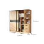 Light Wood Modular Wardrobe Wall With Sliding Doors And Open Shelving Dimensions