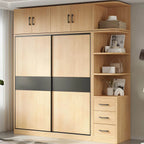 Light Wood Modular Wardrobe Wall With Sliding Doors And Open Shelving Main Product Image
