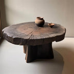 Live Edge Pedestal Coffee Table with Sculptural Root Base and Natural Wood Grain