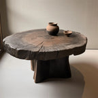 Live Edge Pedestal Coffee Table with Sculptural Root Base and Natural Wood Grain
