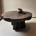 Live Edge Pedestal Coffee Table with Sculptural Root Base and Natural Wood Grain