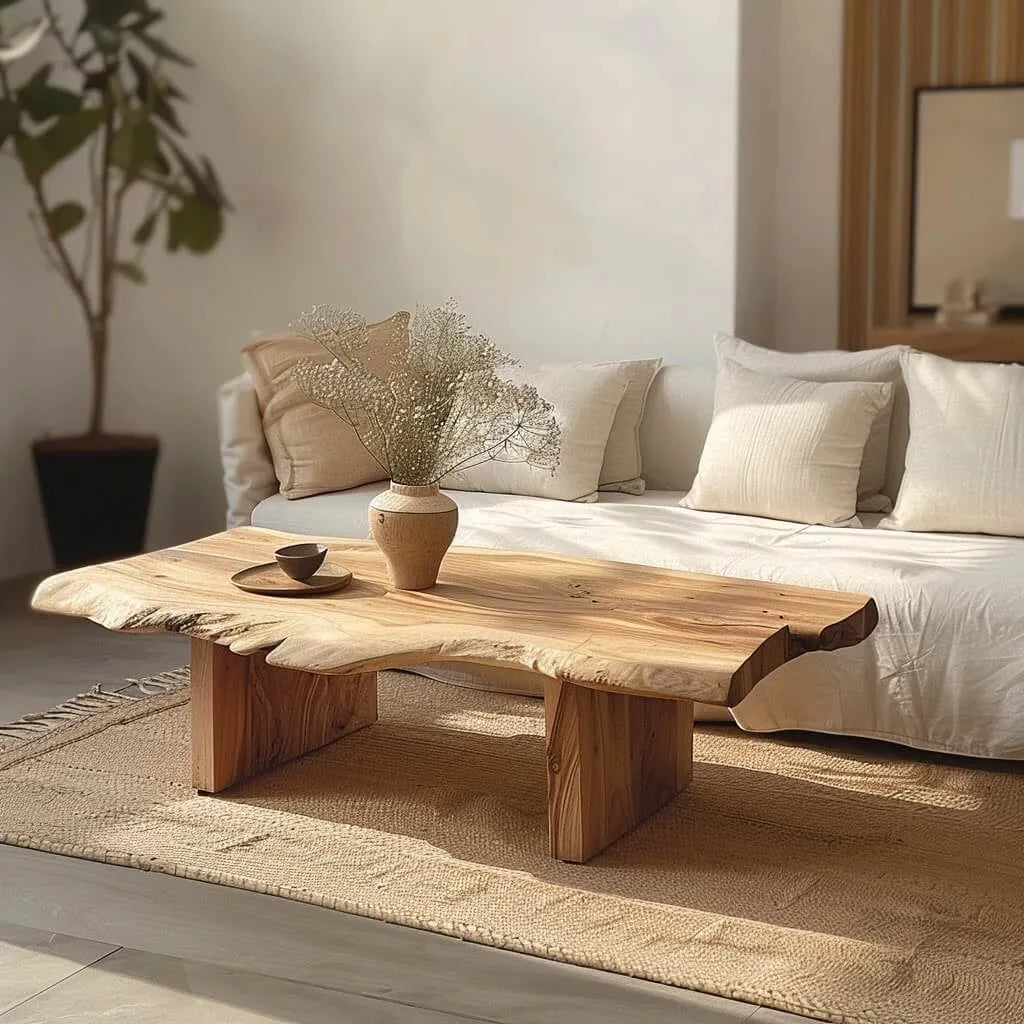 Live Edge Solid Wood Coffee Table with Organic Silhouette and Wabi-Sabi Craft