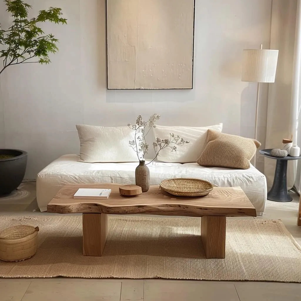 Live Edge Solid Wood Coffee Table with Organic Silhouette and Wabi-Sabi Craft