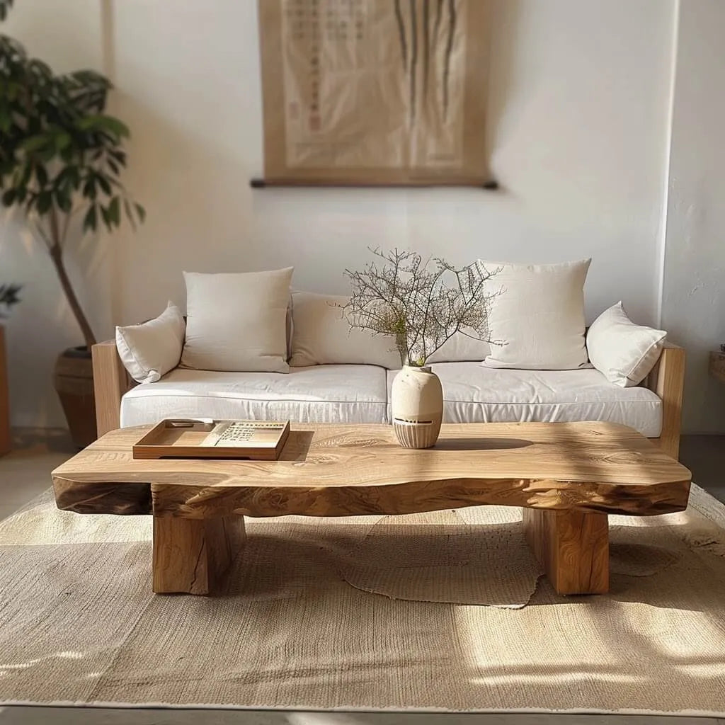 Live Edge Solid Wood Coffee Table with Organic Silhouette and Wabi-Sabi Craft