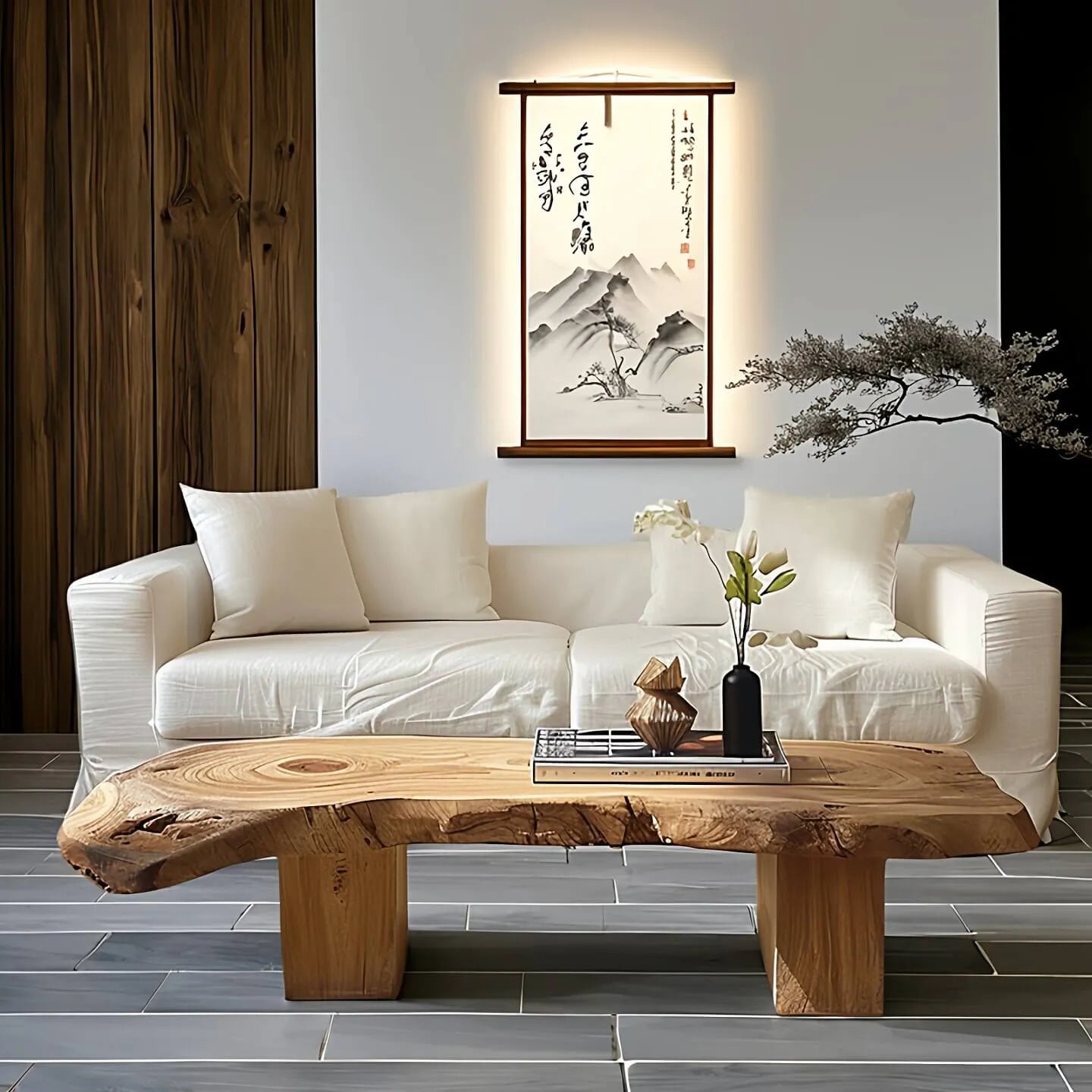 Live Edge Solid Wood Coffee Table with Organic Silhouette and Wabi-Sabi Craft