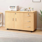 Lockable Wood Filing Cabinet With Shelves, Drawers and Casters