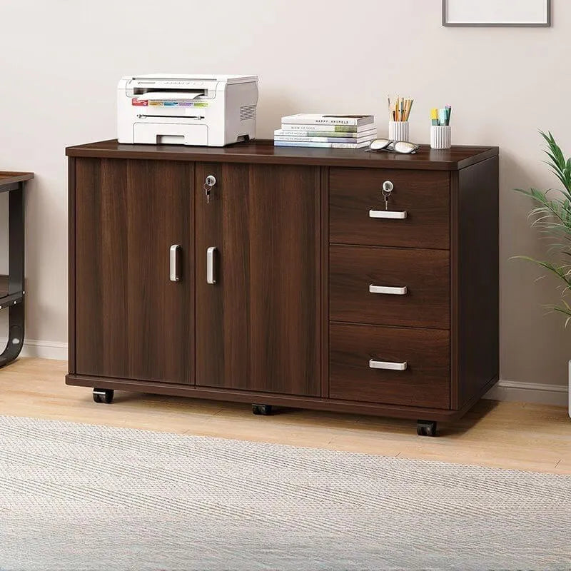 Lockable Wood Filing Cabinet With Shelves, Drawers and Casters