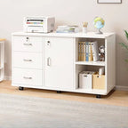 Lockable Wood Filing Cabinet With Shelves, Drawers and Casters