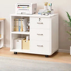 Lockable Wood Filing Cabinet With Shelves, Drawers and Casters