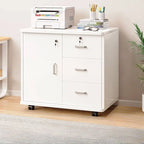 Lockable Wood Filing Cabinet With Shelves, Drawers and Casters