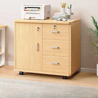 Lockable Wood Filing Cabinet With Shelves, Drawers and Casters