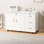Lockable Wood Filing Cabinet With Shelves, Drawers and Casters