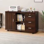 Lockable Wood Filing Cabinet With Shelves, Drawers and Casters