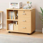 Lockable Wood Filing Cabinet With Shelves, Drawers and Casters