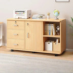 Lockable Wood Filing Cabinet With Shelves, Drawers and Casters