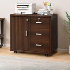 Lockable Wood Filing Cabinet With Shelves, Drawers and Casters