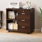 Lockable Wood Filing Cabinet With Shelves, Drawers and Casters